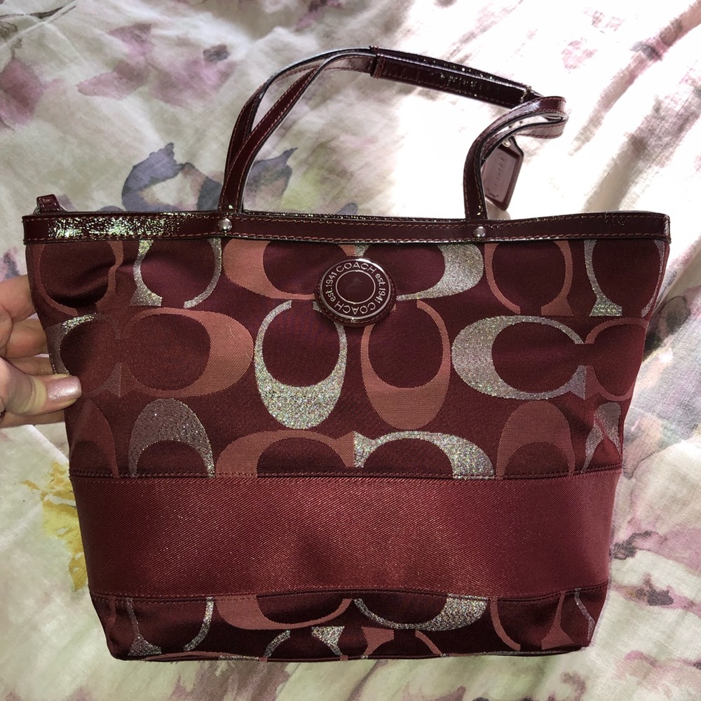 Coach red and silver logo handbag